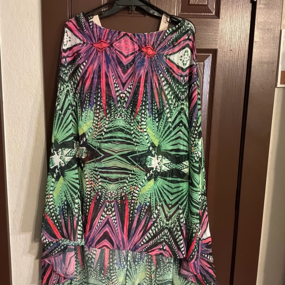 Abstract Green and Pink Printed Maxi Skirt